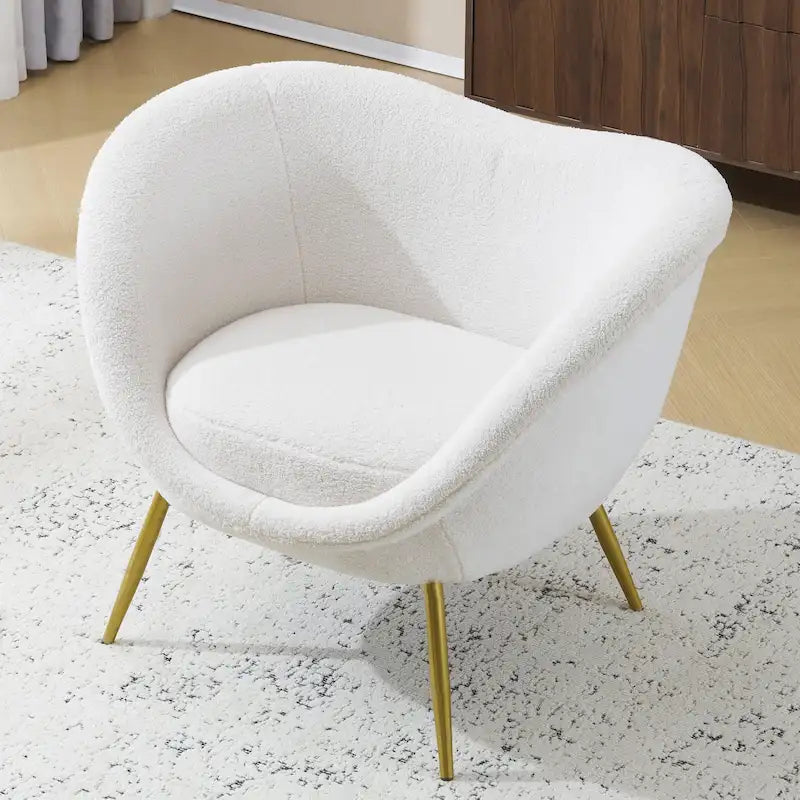 Fauteuil d'appoint Eliana en tissu peluche moderne avec dossier incurvé et pieds dorés