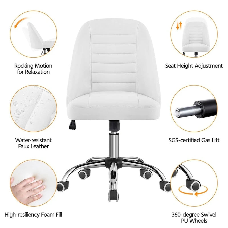 Chaise de bureau sans accoudoirs à dossier mi-haut capitonnée en similicuir