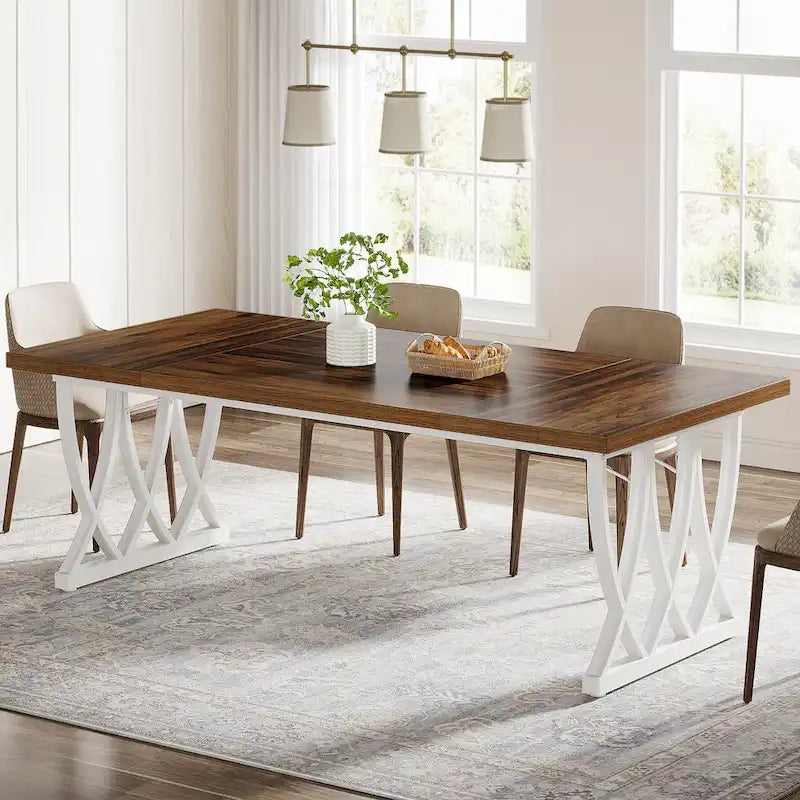 Table de salle à manger rectangulaire 180 cm en bois et métal pour 6 à 8 personnes
