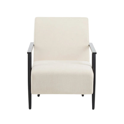 26.38 Fauteuil de salon moderne beige avec revêtement en polyester et cadre métallique robuste, idéal pour le salon, la chambre ou le bureau.