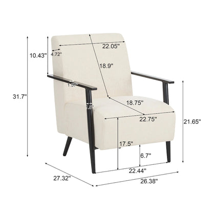 26.38 Fauteuil de salon moderne beige avec revêtement en polyester et cadre métallique robuste, idéal pour le salon, la chambre ou le bureau.