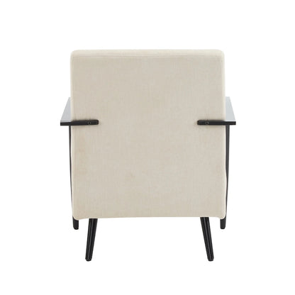 26.38 Fauteuil de salon moderne beige avec revêtement en polyester et cadre métallique robuste, idéal pour le salon, la chambre ou le bureau.