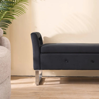 67,91Banc de rangement large en velours doux avec accoudoirs pour salon, entrée et chambre à coucher