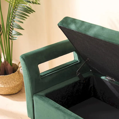 67,91Banc de rangement large en velours doux avec accoudoirs pour salon, entrée et chambre à coucher