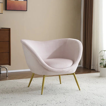 Fauteuil d'appoint Eliana en tissu peluche moderne avec dossier incurvé et pieds dorés