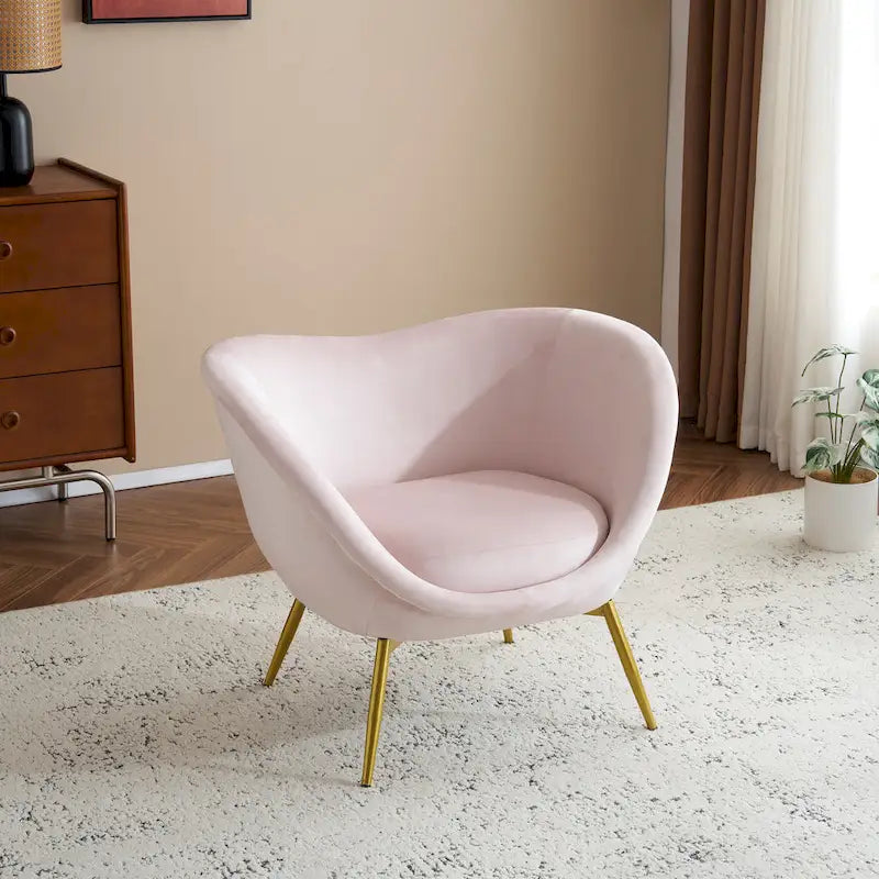 Fauteuil d'appoint Eliana en tissu peluche moderne avec dossier incurvé et pieds dorés