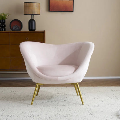 Fauteuil d'appoint Eliana en tissu peluche moderne avec dossier incurvé et pieds dorés