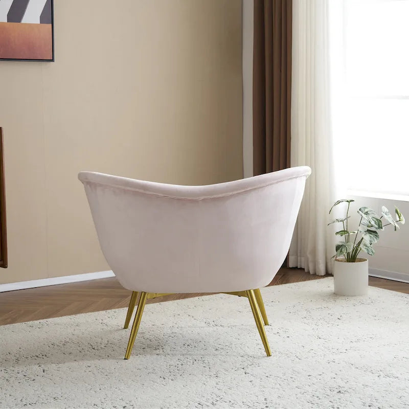Fauteuil d'appoint Eliana en tissu peluche moderne avec dossier incurvé et pieds dorés
