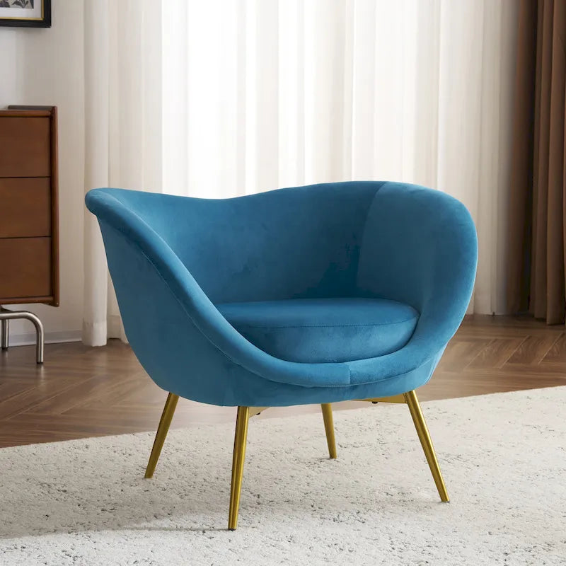Fauteuil d'appoint Eliana en tissu peluche moderne avec dossier incurvé et pieds dorés