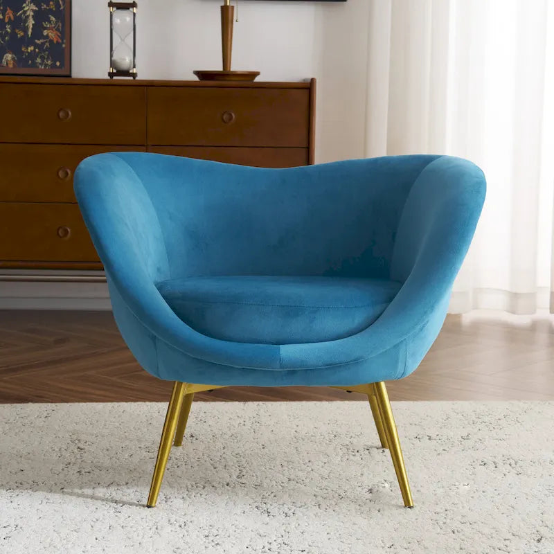Fauteuil d'appoint Eliana en tissu peluche moderne avec dossier incurvé et pieds dorés