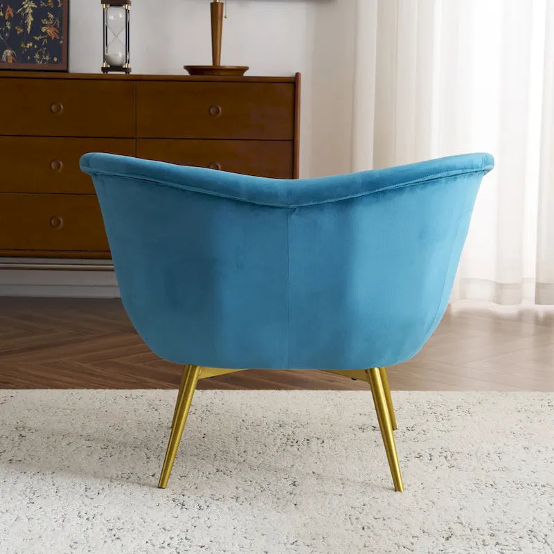 Fauteuil d'appoint Eliana en tissu peluche moderne avec dossier incurvé et pieds dorés