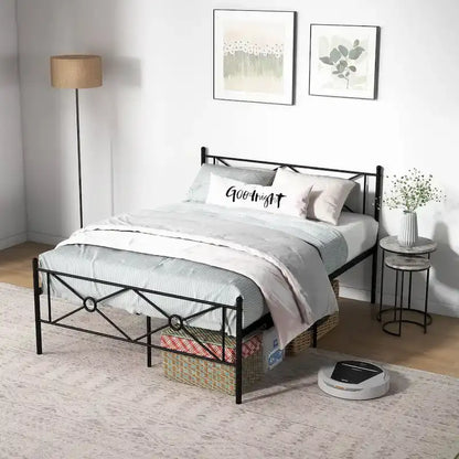 Cadre de lit plateforme en métal avec matelas de tête de lit d'environ 137 × 191 cm / 152 × 203 cm