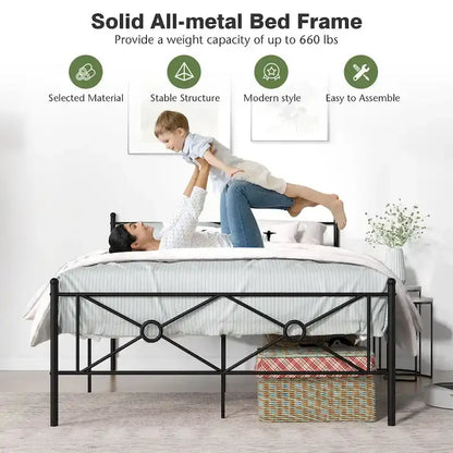 Cadre de lit plateforme en métal avec matelas de tête de lit d'environ 137 × 191 cm / 152 × 203 cm