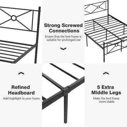 Cadre de lit plateforme en métal avec matelas de tête de lit d'environ 137 × 191 cm / 152 × 203 cm