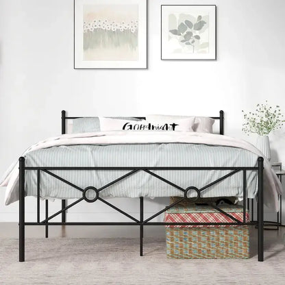 Cadre de lit plateforme en métal avec matelas de tête de lit d'environ 137 × 191 cm / 152 × 203 cm