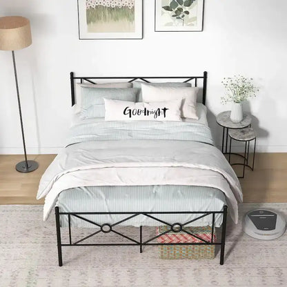 Cadre de lit plateforme en métal avec matelas de tête de lit d'environ 137 × 191 cm / 152 × 203 cm