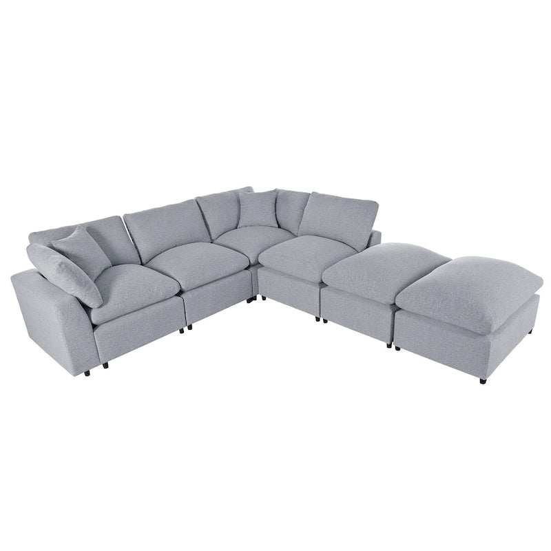 134.40 Canapé d'angle moderne en U à 6 places avec 2 grandes méridiennes, poufs amovibles et coussins moelleux