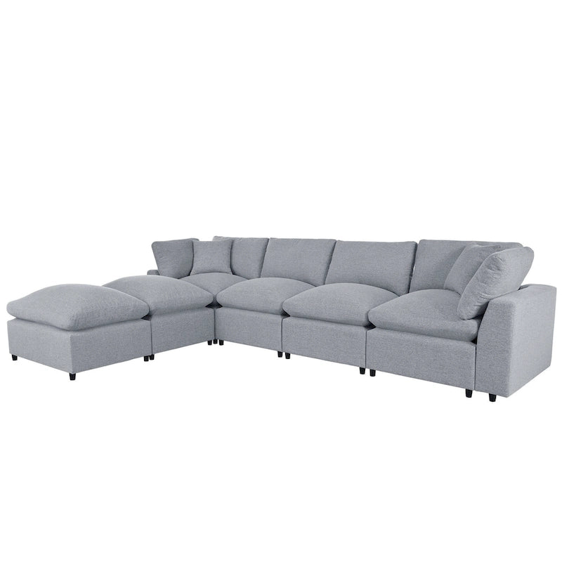 134.40 Canapé d'angle moderne en U à 6 places avec 2 grandes méridiennes, poufs amovibles et coussins moelleux