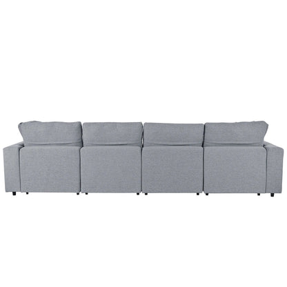 134.40 Canapé d'angle moderne en U à 6 places avec 2 grandes méridiennes, poufs amovibles et coussins moelleux