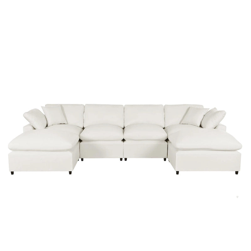 134.40 Canapé d'angle moderne en U à 6 places avec 2 grandes méridiennes, poufs amovibles et coussins moelleux