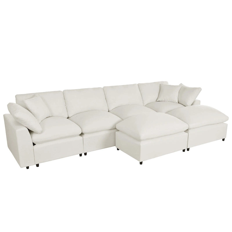 134.40 Canapé d'angle moderne en U à 6 places avec 2 grandes méridiennes, poufs amovibles et coussins moelleux