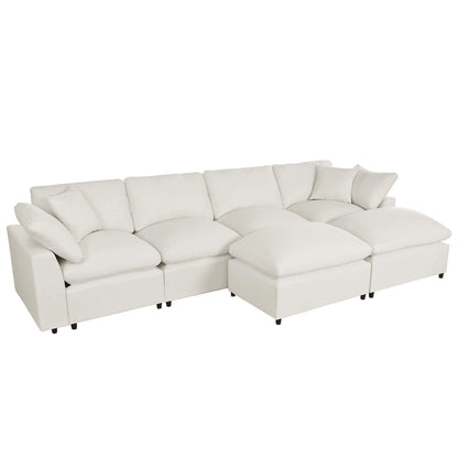 134.40 Canapé d'angle moderne en U à 6 places avec 2 grandes méridiennes, poufs amovibles et coussins moelleux