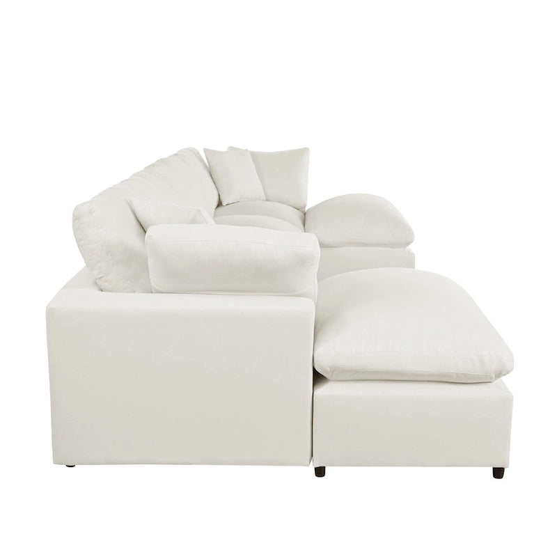 134.40 Canapé d'angle moderne en U à 6 places avec 2 grandes méridiennes, poufs amovibles et coussins moelleux