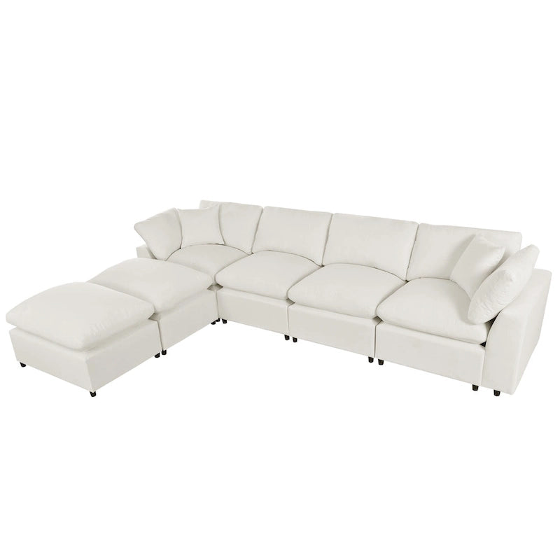 134.40 Canapé d'angle moderne en U à 6 places avec 2 grandes méridiennes, poufs amovibles et coussins moelleux