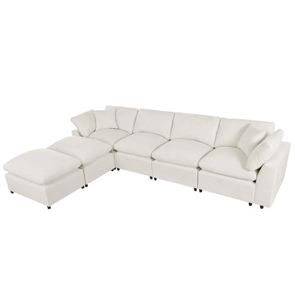 134.40 Canapé d'angle moderne en U à 6 places avec 2 grandes méridiennes, poufs amovibles et coussins moelleux