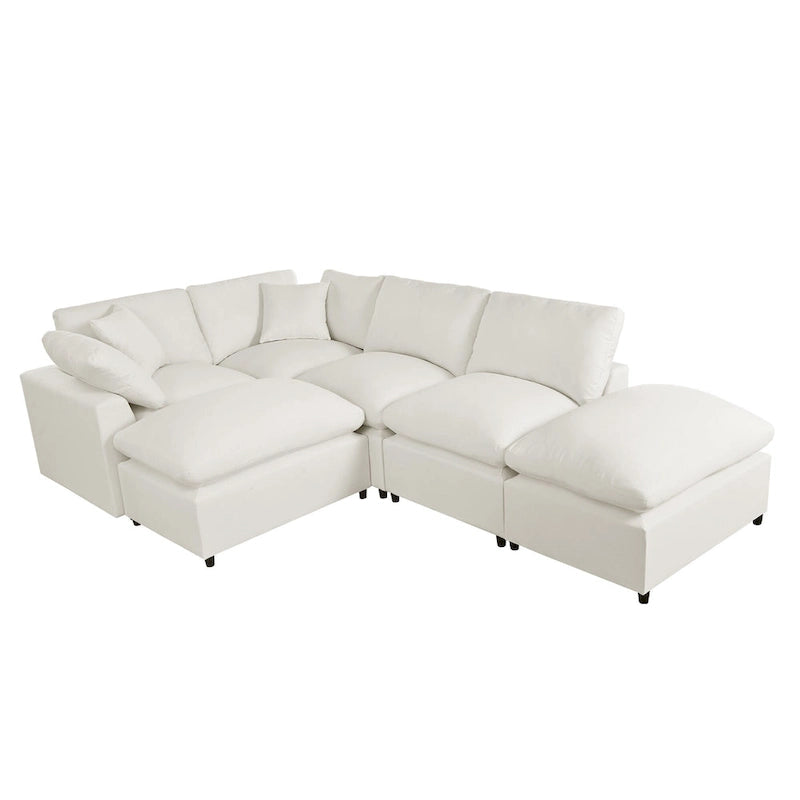 134.40 Canapé d'angle moderne en U à 6 places avec 2 grandes méridiennes, poufs amovibles et coussins moelleux