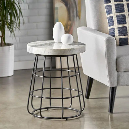Woodbine Modern Handcrafted Marble Side Table - 18.00 L x 18.00 W x 22.00 H