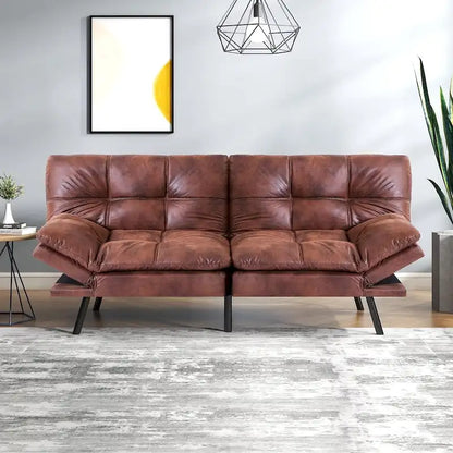 Canapé Futon Convertible, Canapé en Similicuir avec Accoudoirs Inclinables pour Petits Espaces, Lit Simple (matelas d'environ 97 × 191 cm)