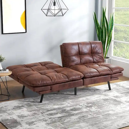 Canapé Futon Convertible, Canapé en Similicuir avec Accoudoirs Inclinables pour Petits Espaces, Lit Simple (matelas d'environ 97 × 191 cm)
