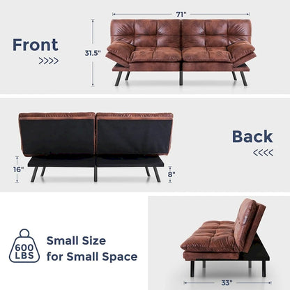 Canapé Futon Convertible, Canapé en Similicuir avec Accoudoirs Inclinables pour Petits Espaces, Lit Simple (matelas d'environ 97 × 191 cm)