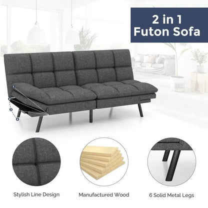 Canapé Futon Convertible, Canapé en Similicuir avec Accoudoirs Inclinables pour Petits Espaces, Lit Simple (matelas d'environ 97 × 191 cm)