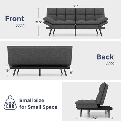 Canapé Futon Convertible, Canapé en Similicuir avec Accoudoirs Inclinables pour Petits Espaces, Lit Simple (matelas d'environ 97 × 191 cm)