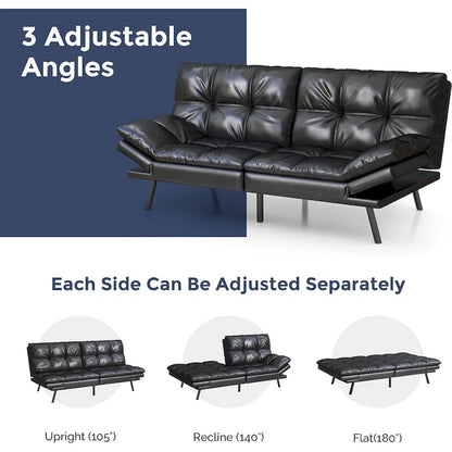 Canapé Futon Convertible, Canapé en Similicuir avec Accoudoirs Inclinables pour Petits Espaces, Lit Simple (matelas d'environ 97 × 191 cm)
