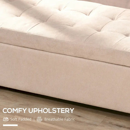 Banc de rangement, banc de bout de lit, coffre de rangement en tissu de lin avec couvercle relevable, pouf capitonné avec rangement pour le salon