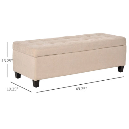 Banc de rangement, banc de bout de lit, coffre de rangement en tissu de lin avec couvercle relevable, pouf capitonné avec rangement pour le salon