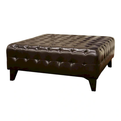 Dark Brown Bonded Square Leather Ottoman
