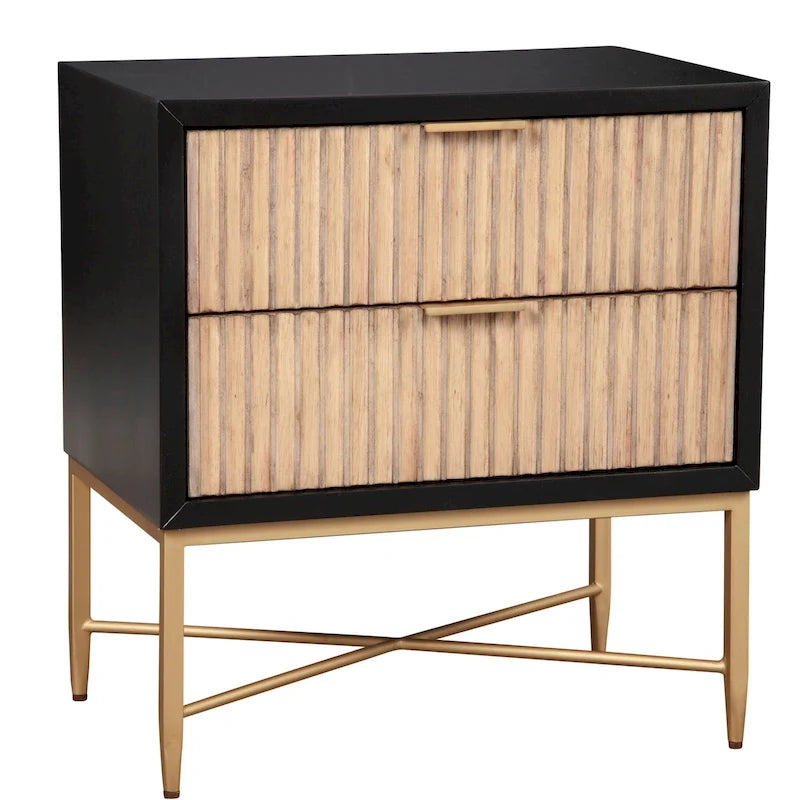Table de chevet moderne et luxueuse avec 2 tiroirs et pieds en métal doré