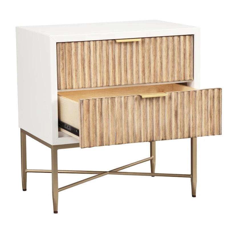 Table de chevet moderne et luxueuse avec 2 tiroirs et pieds en métal doré