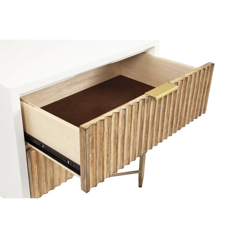 Table de chevet moderne et luxueuse avec 2 tiroirs et pieds en métal doré