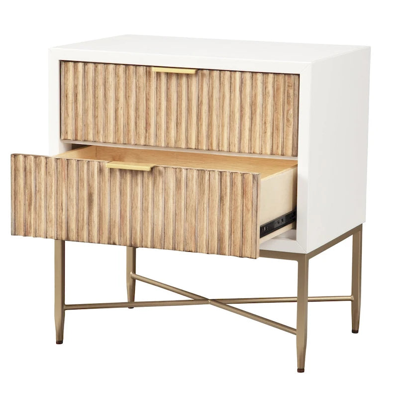 Table de chevet moderne et luxueuse avec 2 tiroirs et pieds en métal doré