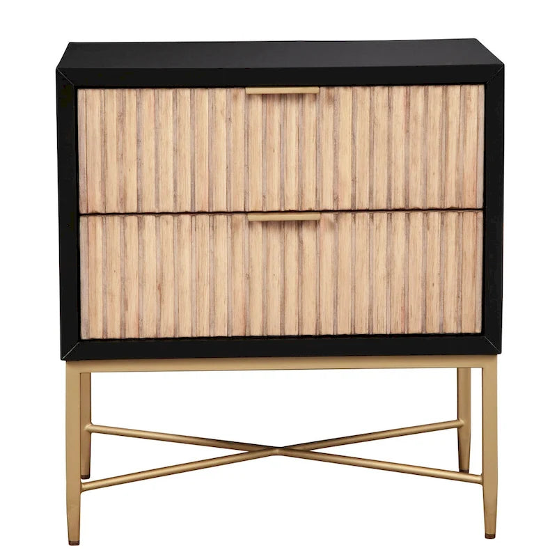 Table de chevet moderne et luxueuse avec 2 tiroirs et pieds en métal doré