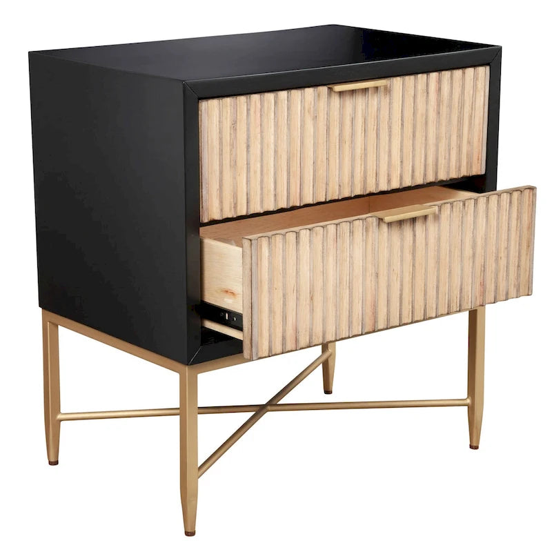Table de chevet moderne et luxueuse avec 2 tiroirs et pieds en métal doré