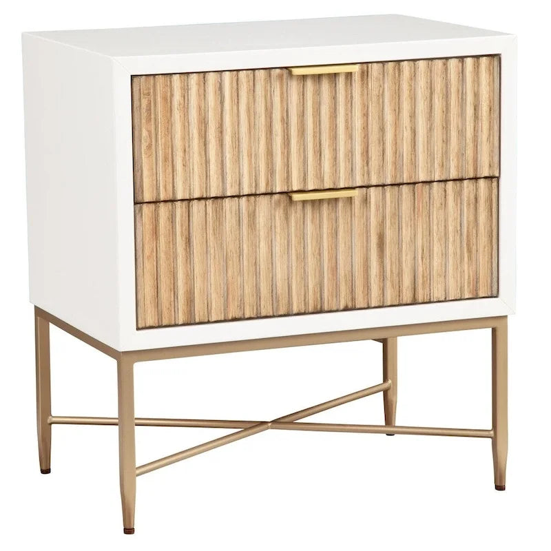 Table de chevet moderne et luxueuse avec 2 tiroirs et pieds en métal doré