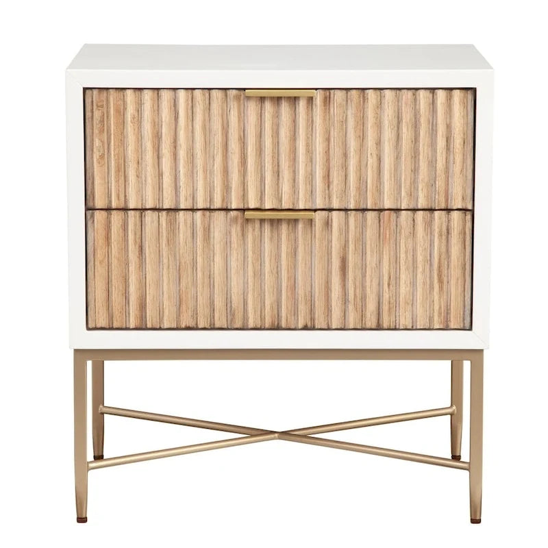 Table de chevet moderne et luxueuse avec 2 tiroirs et pieds en métal doré