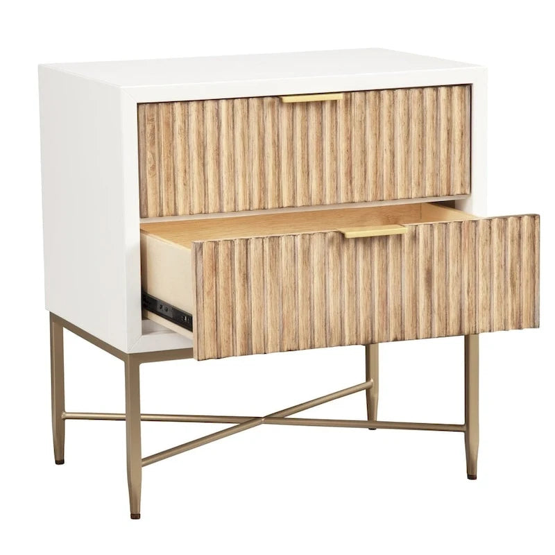 Table de chevet moderne et luxueuse avec 2 tiroirs et pieds en métal doré