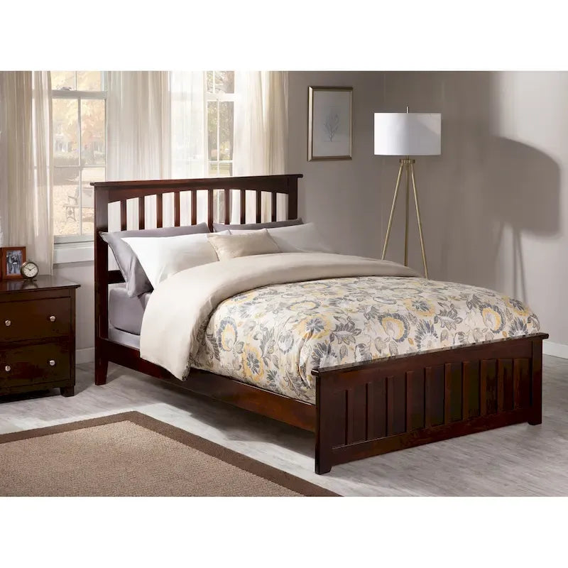Mission Full (approx. 137 × 191 cm mattress) Foundation Bed Frame with Matching Footboard in Walnut